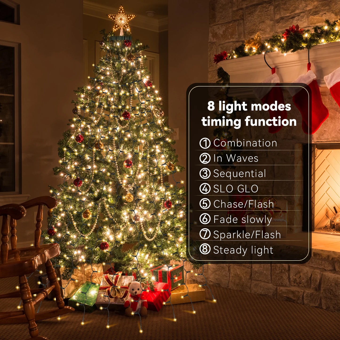 LED Kerstlichtjes Snoer met 8 Verlichtingsmodi β Sfeerverlichting voor Kerst en Feestdagen β Binnen- en Buitendecoratie β 400 LED's