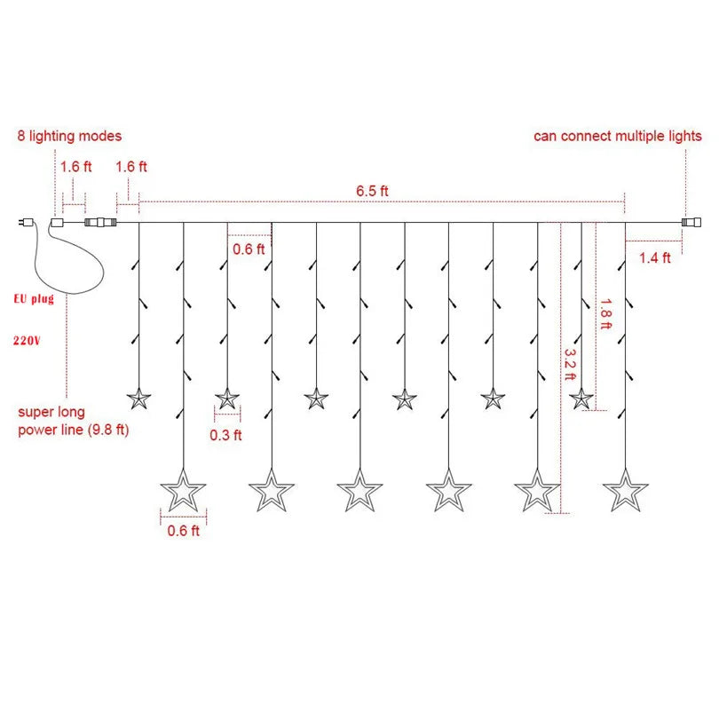 4,5M Ster Gordijn LED Slinger Licht 138 LED's Kerstverlichting Decoratie voor Huis Slaapkamer Raam Verjaardagsfeest Vakantie Verlichting