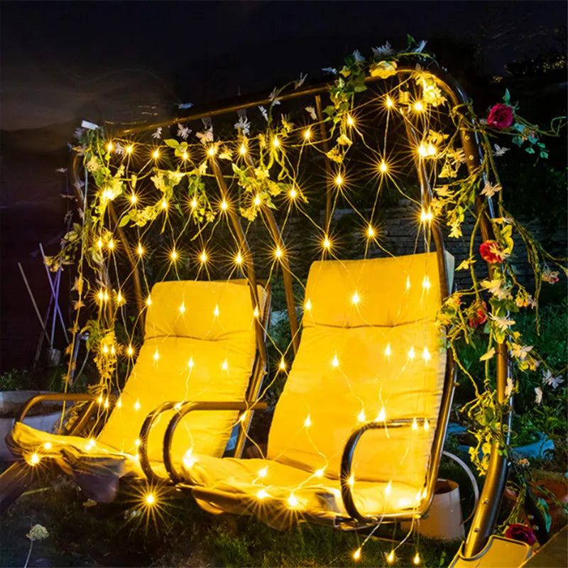 Slinger LED Netverlichting voor Kerstmis, Feest, Tuin, Bruiloft, Buiten- en Huisdecoratie, Gordijnverlichting 1,5MX1,5M 2x3M