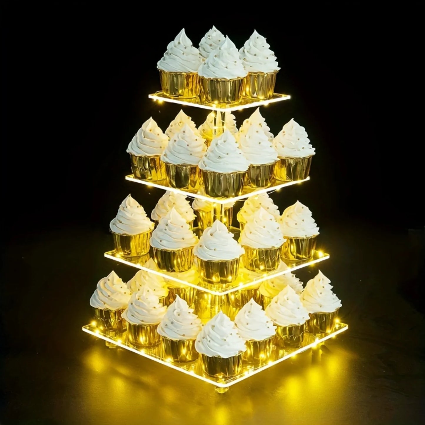 4-laagse acryl cupcake standaard met LED-verlichting - serveerdisplay voor Kerst, verjaardag, bruiloft, babyshower